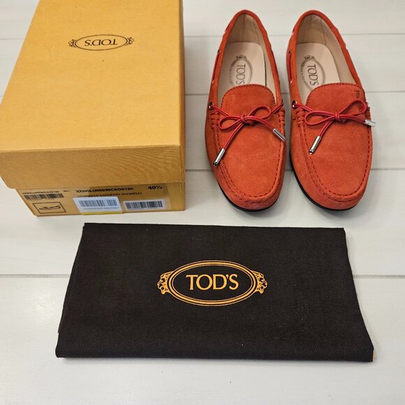 Tod's Red Suede Moccasins - Size 40.5/10.5 US - Picture 1 of 9